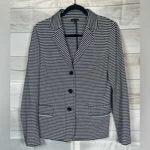 Preppy Talbots Black and White Striped Cotton Blazer. Nautical. Size Large.